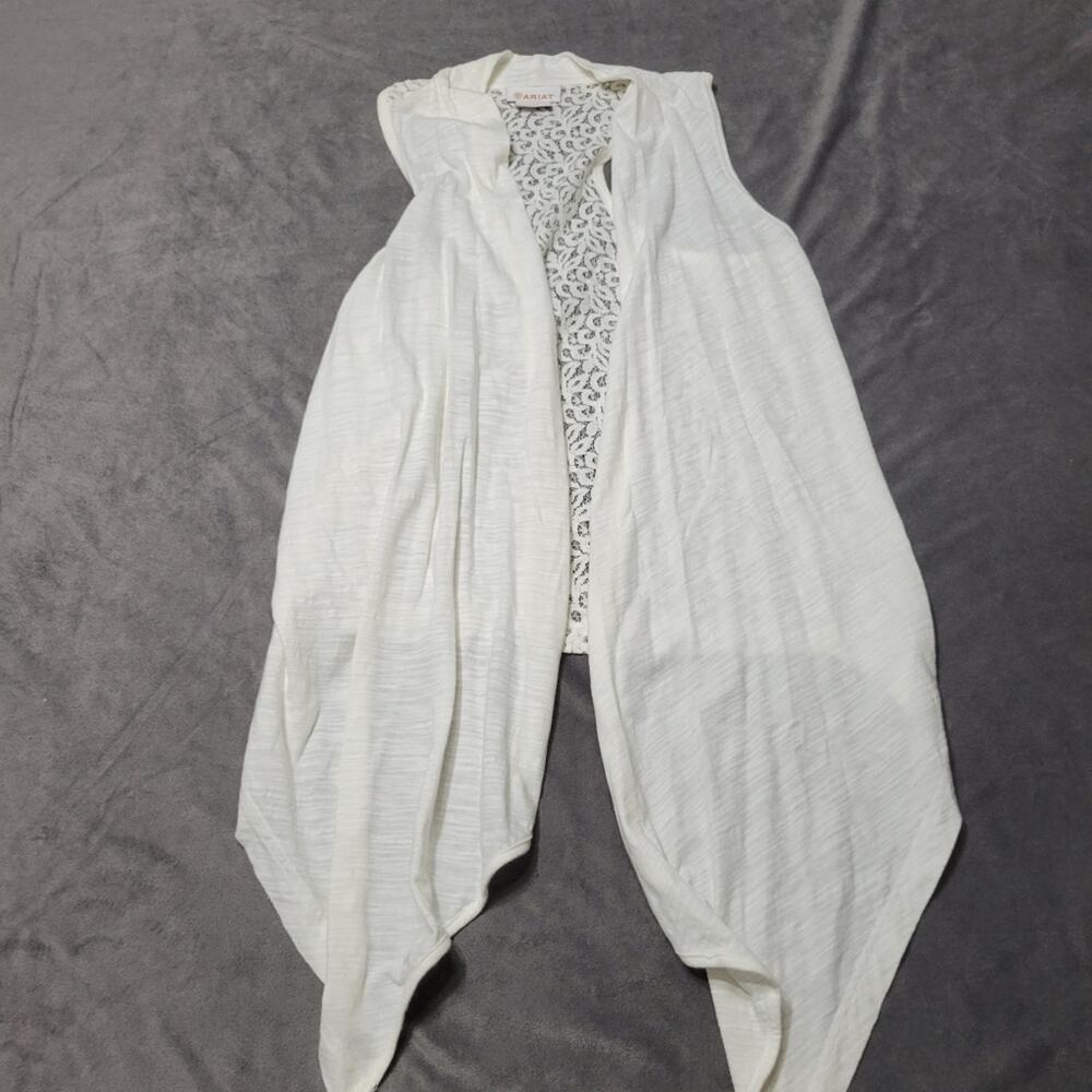 Ariat Lizzie Vest Womens Size Small White Sweater Comfort Open Front Lace Back